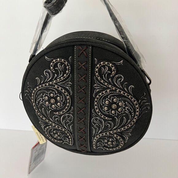 Montana West DK Grey  Floral Embroidered Collection Circle Western Crossbody Bag - Picture 1 of 10